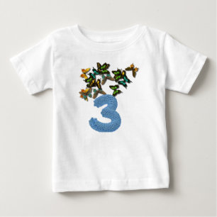 Camiseta Para Bebê Borboletas do aniversário de 3 anos