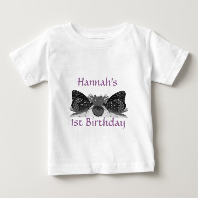 Camiseta Para Bebê Borboletas e margaridas personalizáveis (Frente)