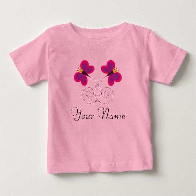 Camiseta Para Bebê Borboletas Gêmeas Meninas Personalizadas (Frente)