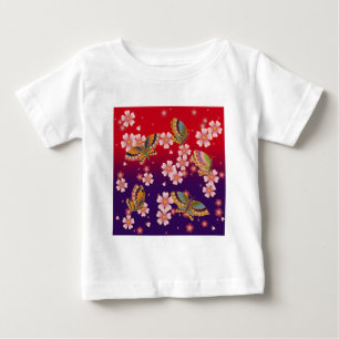 Camiseta Para Bebê Borboletas japonesas em Sakura Blossoms
