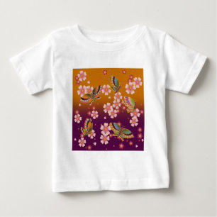 Camiseta Para Bebê Borboletas japonesas em Sakura Blossoms
