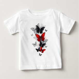 Camiseta Para Bebê Borboletas Negras e Vermelhas