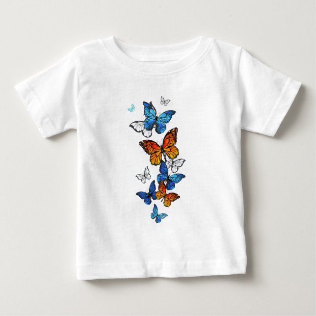 Camiseta Para Bebê Borboletas voadoras Morpho e Monarca (Frente)