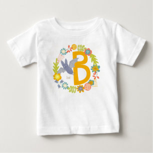 Camiseta Para Bebê Borda de Flores Selvagens Amarelo alfabeto - Letra