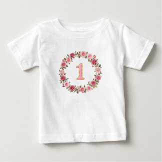 Camiseta Para Bebê Bordado Dourado Número 1 Design Elegante Rosa