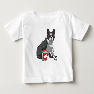 Camiseta Para Bebê Boston Terrier com bebida