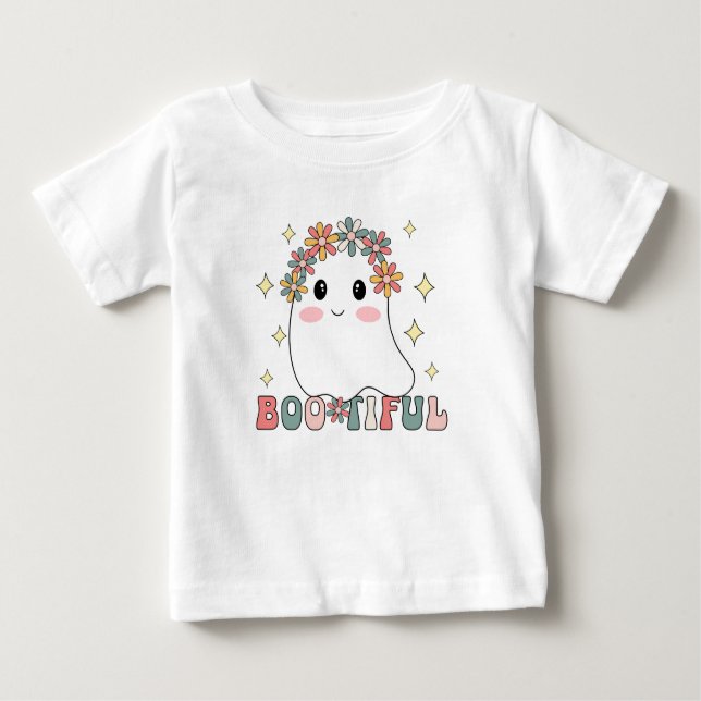 Camiseta Para Bebê Bota da Flor Bonita Boo Halloween Bootice (Frente)