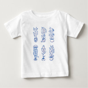 Camiseta Para Bebê Botânicos Oceânicos Surrealistas