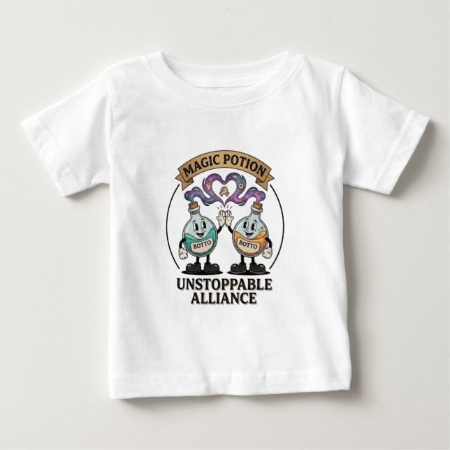 Camiseta Para Bebê Botto Brand Unstoppable Alliance Retro Magic Potio (Frente)