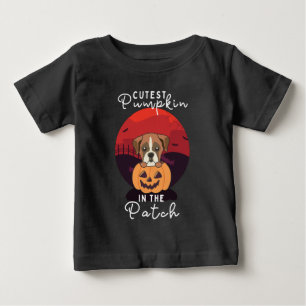 Camiseta Para Bebê Boxer In Pumpkin Dogs Pumpkin No Patch