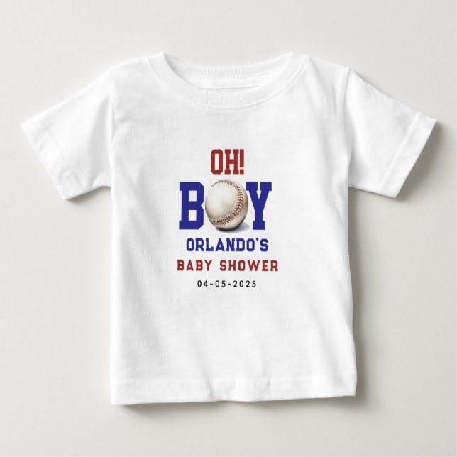 Camiseta Para Bebê Boy Baseball Baby Shower | Cute Sports Party (Frente)