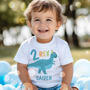 Camiseta Para Bebê Boy Blue Dinossaur Dois segundos aniversários Rex