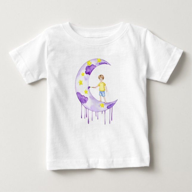 Camiseta Para Bebê Boy Painting Crescent Moon  (Frente)