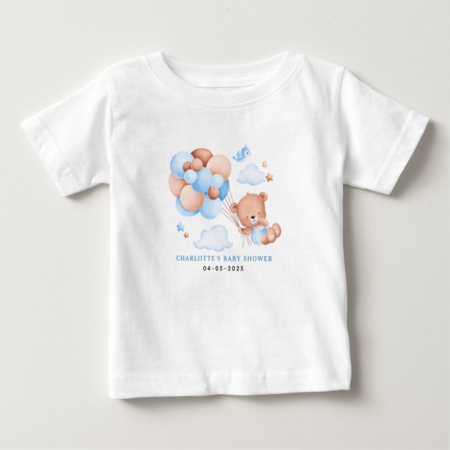 Camiseta Para Bebê Boy Teddy Bear “We Can Bearly Wait” Baby Shirt (Frente)
