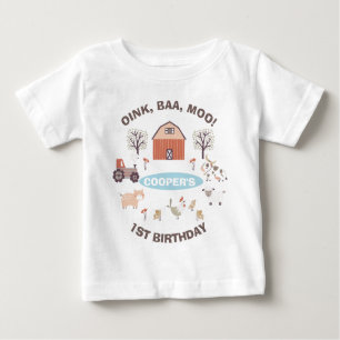 Camiseta Para Bebê Boys Modern Fazenda Primeiro Aniversário