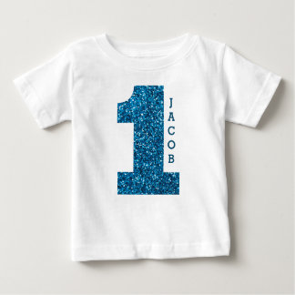 Camiseta Para Bebê Boys One First Birthday Blue Glitter