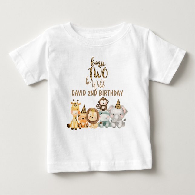 Camiseta Para Bebê Boys Safari Animais Dois Nascidos Selvagens (Frente)
