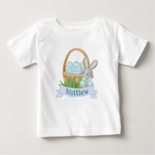 Camiseta Para Bebê Boys Watercolor Blue Páscoa Basket