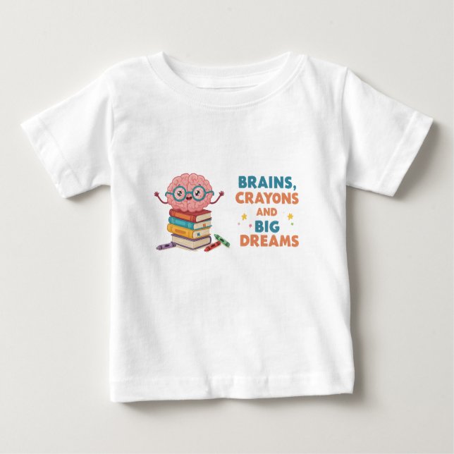Camiseta Para Bebê Brains Crayons and Big Dreams Toddler Tee (Frente)