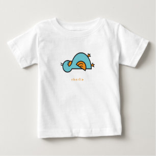 Camiseta Para Bebê Branca de Cartoon Branco Azul, Bebê