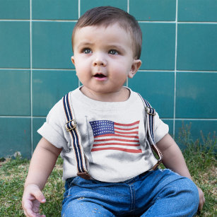 Camiseta Para Bebê Branca Vermelha Patriótica e Bebê Trendente Azul