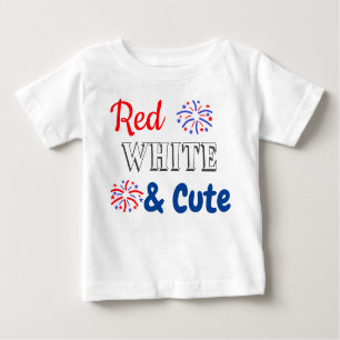 Camiseta Para Bebê Branco vermelho e bonito 4 de julho