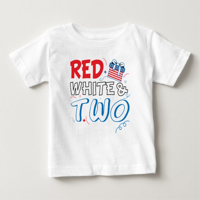 Camiseta Para Bebê branco vermelho e dois dias 4 de julho, aniversári (Frente)