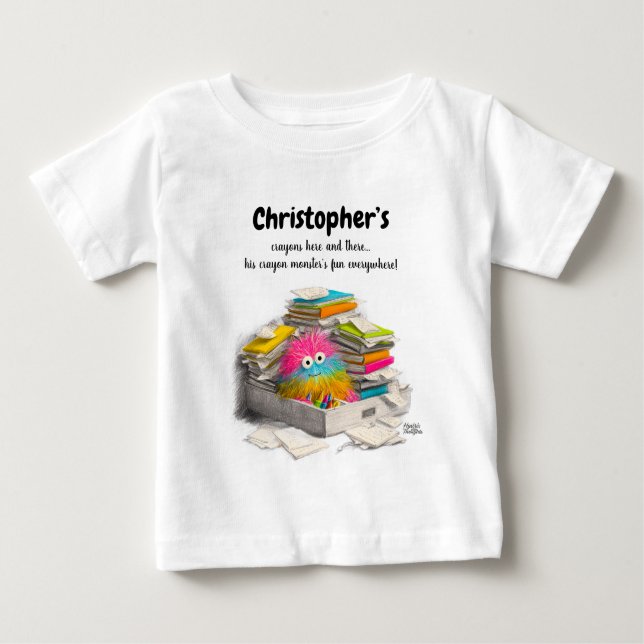 Camiseta Para Bebê Brancos Engraçados Monstro Crianças Humor (Frente)