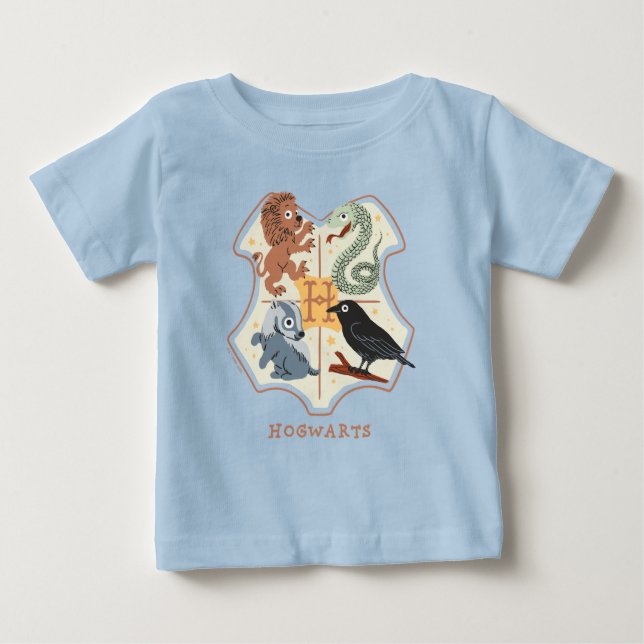 Camiseta Para Bebê Brasão Cartoon da Hogwarts (Frente)
