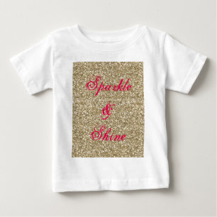 Camiseta Para Bebê Brilhante Dourado e rosa quente com brilho