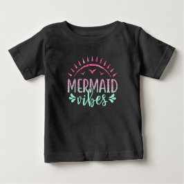 Camiseta Para Bebê Brilho de Mermaid Rosa Quente e Verde 