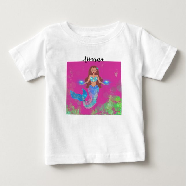 Camiseta Para Bebê Brilho de Sereia Mágica Personalizado para Cabelos (Frente)