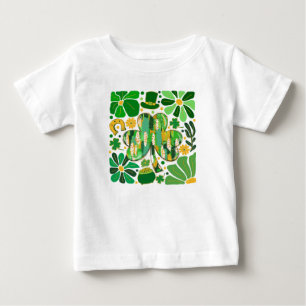 Camiseta Para Bebê Brilho Floral Boho Dia de São Patrício Trevo