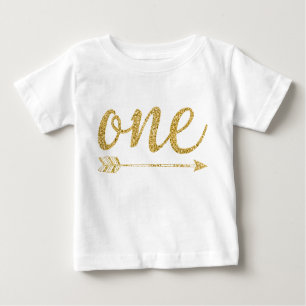 Camiseta Para Bebê Brilho-Impressão do ouro do bebê de um ano