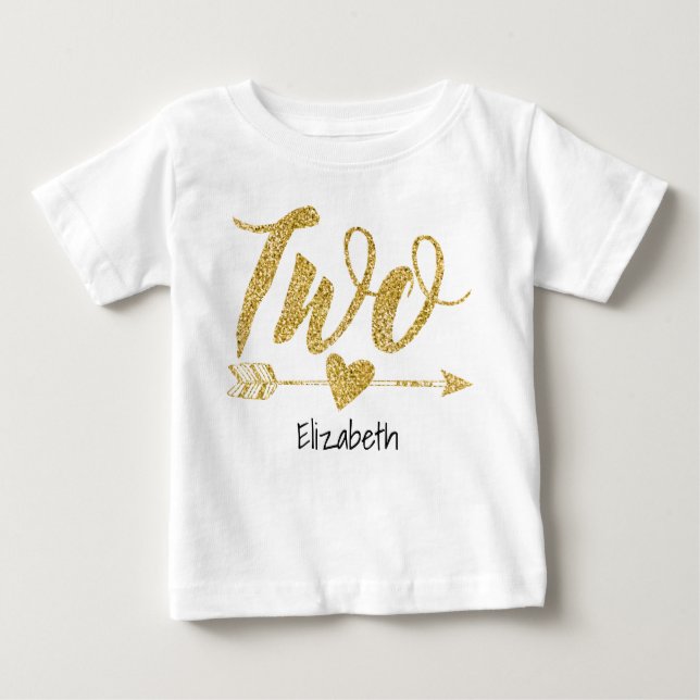 Camiseta Para Bebê Brilho-Impressão velho dos anos de Two|Two (Frente)