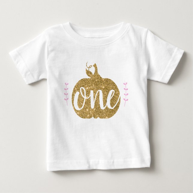 Camiseta Para Bebê Brilho pouco primeiro aniversário da abóbora (Frente)
