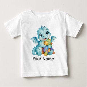 Camiseta Para Bebê Brinquedo de Dragão Dinossauro Bebê Aqua Fofo Pers