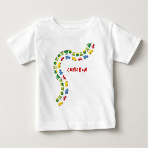 Camiseta Para Bebê Brinquedos Coloridos Carros Ônibus Caminhões Trem