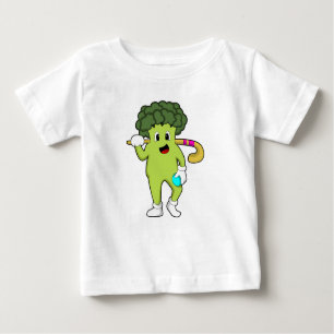 Camiseta Para Bebê Broccoli no Hockey com taco de Hóquei