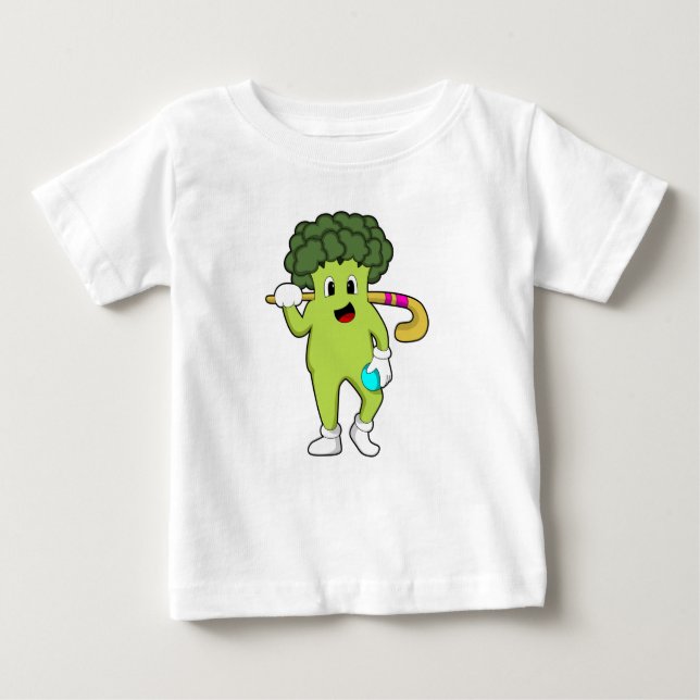 Camiseta Para Bebê Broccoli no Hockey com taco de Hóquei (Frente)