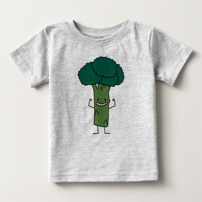 Camiseta Para Bebê Brócolis Flores de cabeça de árvore feliz vegetal (Frente)