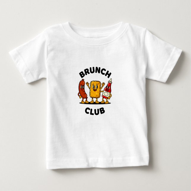 Camiseta Para Bebê Brunch Club Retro Cartoon Food Fun Design (Frente)