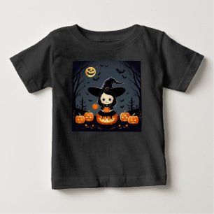 Camiseta Para Bebê Bruxa Adorável e Abóboras