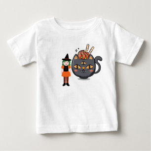 Camiseta Para Bebê Bruxa Bonita do Halloween e Caneca de Gato de Três