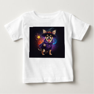 Camiseta Para Bebê bruxa chihuahua lançando um feitiço