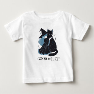 Camiseta Para Bebê bruxa com gato preto