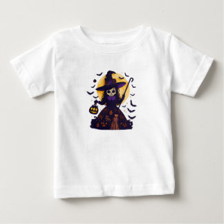 Camiseta Para Bebê Bruxa de Esqueleto de Corte de Papel Lua Cheia Hal