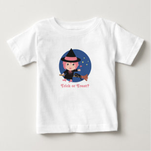Camiseta Para Bebê Bruxa Fofa e Gato Preto em Vasso Voador