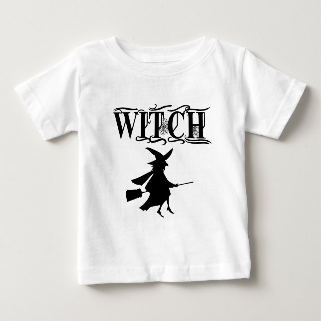 Camiseta Para Bebê Bruxa Voadora Mau Halloween Negro (Frente)