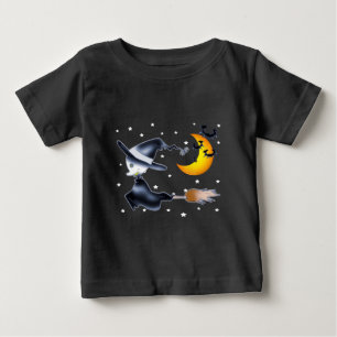 Camiseta Para Bebê Bruxa Voadora na Noite de Halloween